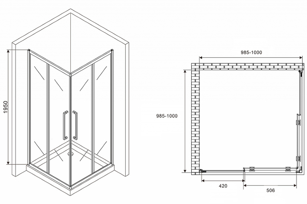 Душевой уголок Abber Schwarzer Diamant 100x100 AG02100H профиль Хром стекло прозрачное