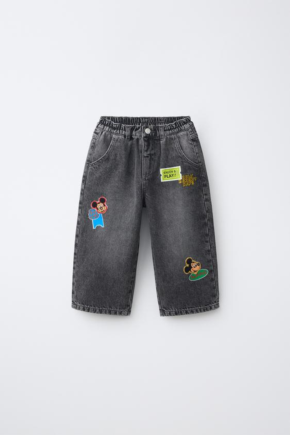 ZARA ДЖИНСЫ STRAIGHT С НАШИВКАМИ MICKEY MOUSE © DISNEY, СЕРЫЙ МЕЛАНЖ