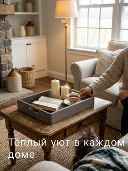 Поднос, 38х28х7, Флоутард, столик для завтрака в постель, для кухни, состаренный серый