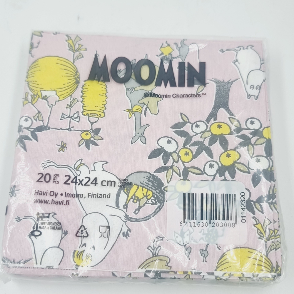Салфетки бумажные Moomin, розового цвета 24х24 см, в упаковке 20 салфеток, (из Финляндии)