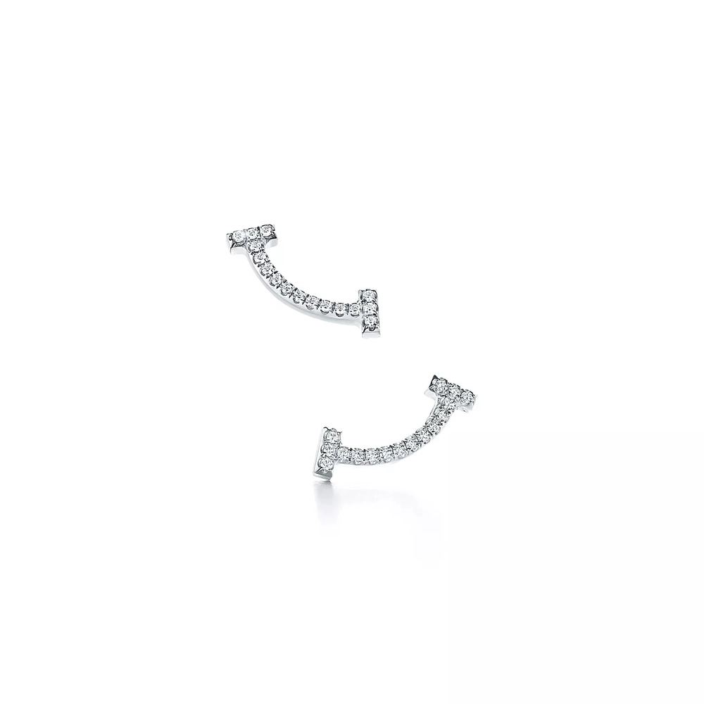 Серьги из белого золота и бриллиантов💎Tiffany, T - smile, В наличии