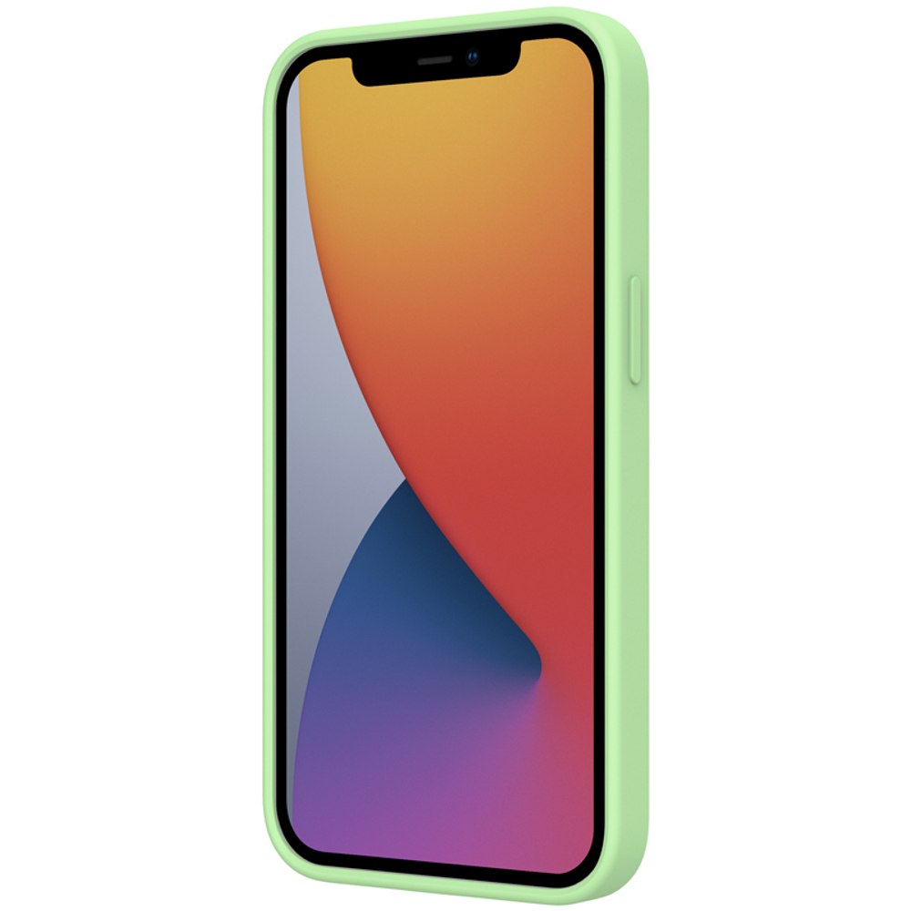 Чехол мятного цвета (Mint Green) с мягким шелковистым покрытием от Nillkin для iPhone 13 Pro, серия CamShield Silky Silicone Case с защитной шторкой для камеры