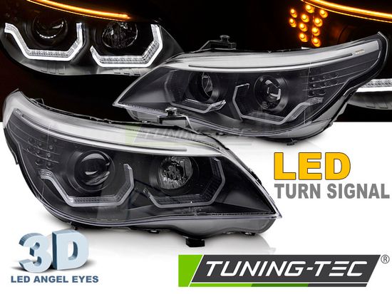 Фары передние ANGEL EYES LED 3D BLACK для BMW E60 E61 03-07