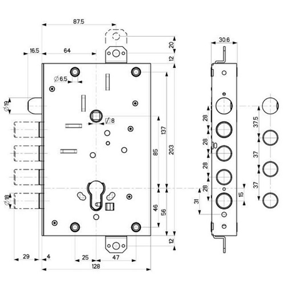 Корпус врезного замка с защёлкой MOTTURA 82.515W800B /45979/