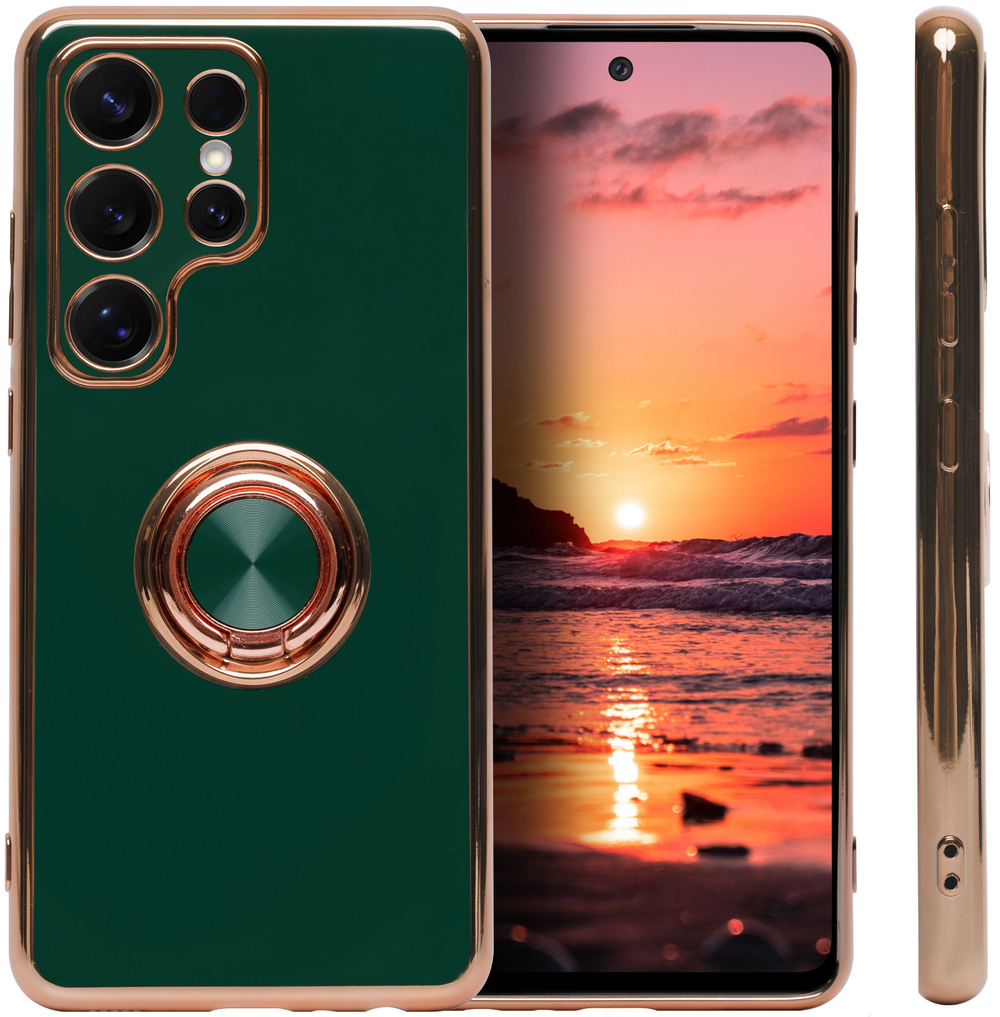 Стильный глянцевый чехол для SAMSUNG GALAXY S25 ULTRA с кольцом-подставкой и бархатной подкладкой