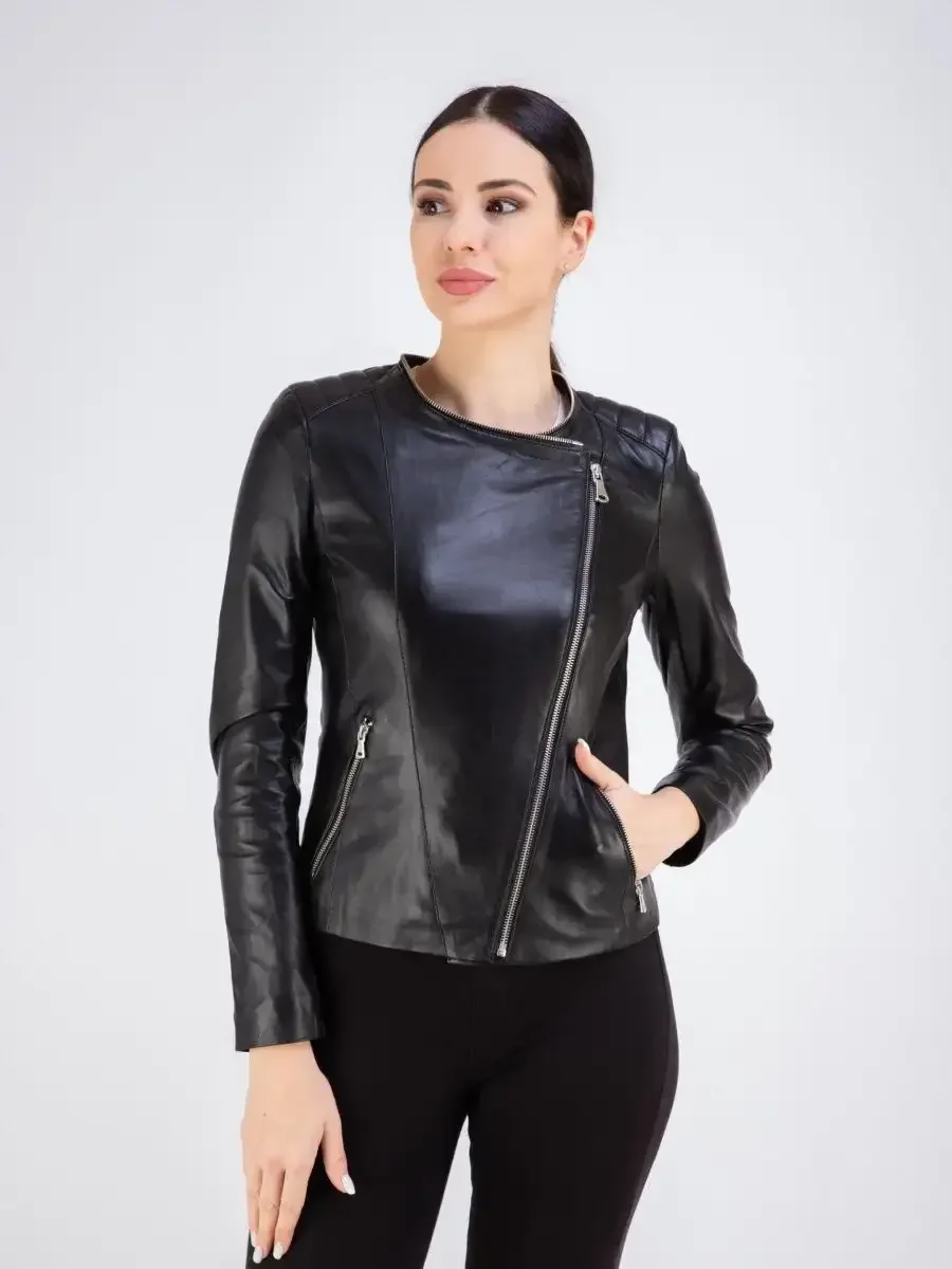 Куртка женская из натуральной кожи с капюшоном трансформер