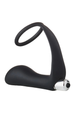 Черное эрекционное кольцо с вибропробкой Vibrating Anal Plug With Cockring (Цвет: черный)