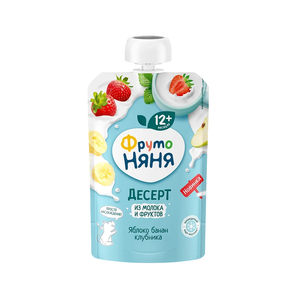 Фрутоняня пауч Десерт из яблок, бананов и клубники 90г с 12 месяцев