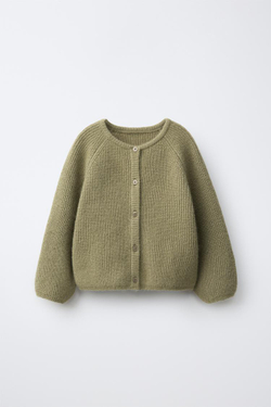 ZARA ОДНОТОННЫЙ КАРДИГАН, ЗЕЛЕНЫЙ