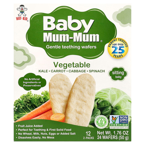 Hot Kid, Baby Mum-Mum®, мягкие галеты для прорезывания зубов, овощи, 12 пакетиков по 2 шт.