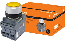 Кнопка с фиксацией MP2-21Y(LED) в сборе d22мм/220В 1з+1р желтая TDM SQ0747-0023