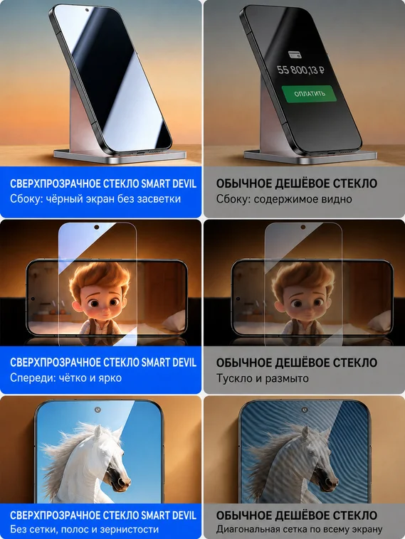Защитное безрамочное стекло антишпион для Xiaomi 17 / 17 Pro SmartDevil