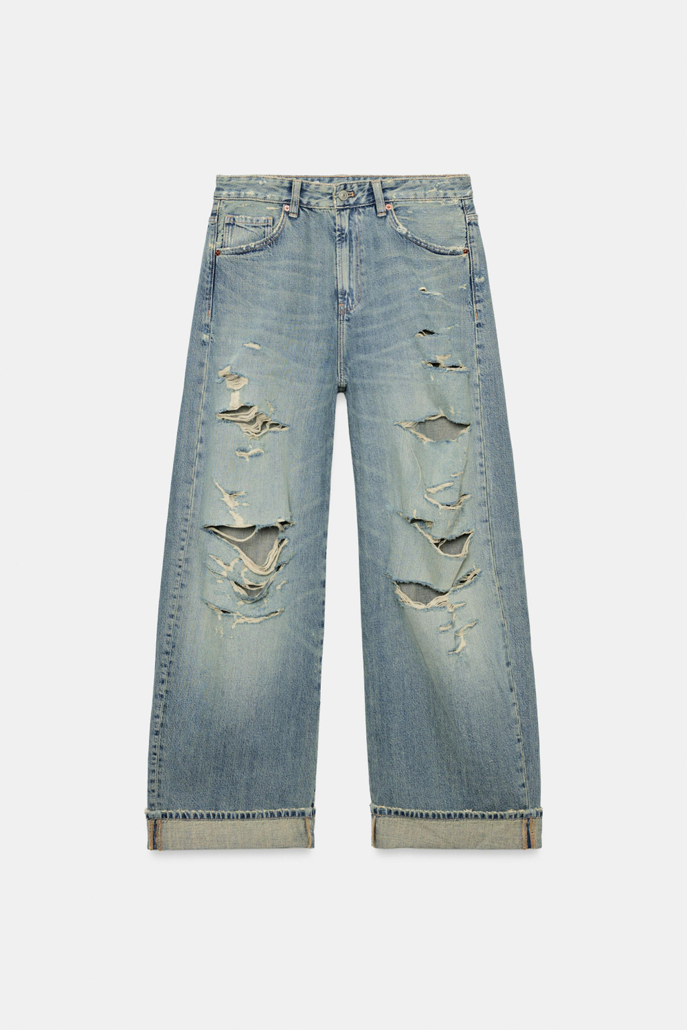 ДЖИНСЫ TRF BAGGY FOLDED СО СРЕДНЕЙ ПОСАДКОЙ И РАЗРЕЗАМИ — ZARA