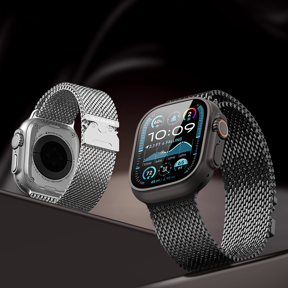 Ремешок из нержавеющей стали черного цвета от Dux Ducis для смарт часов Apple Watch 38, 40, 41 и 42мм, серия Milanese Air Series (миланская петля)