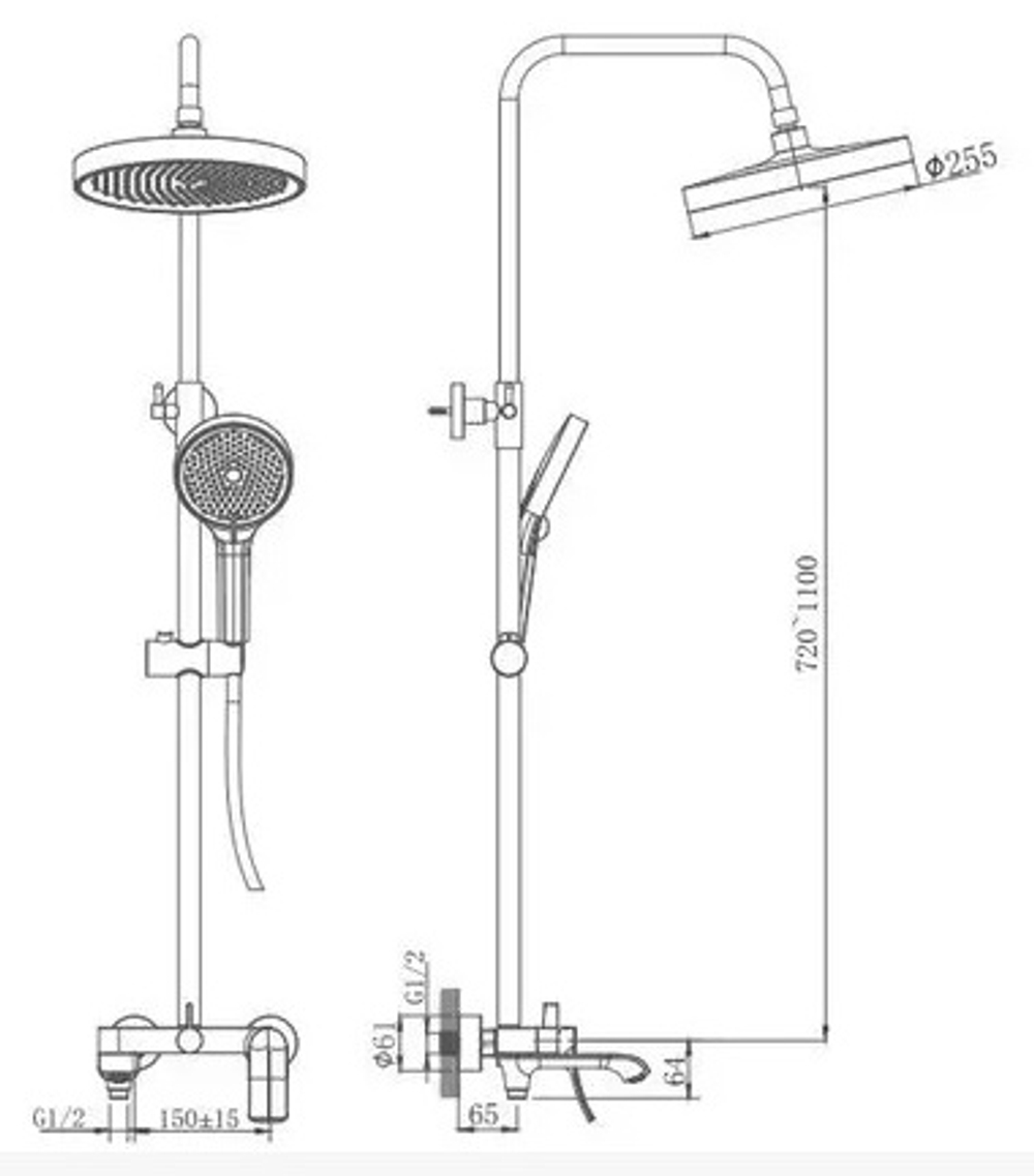 Стойка душевая со смесителем HAIBA HB24553-3 графит