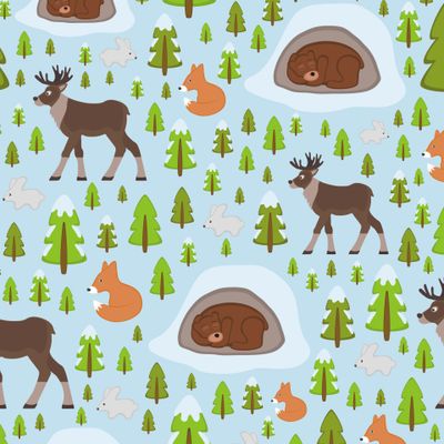 winter forest with animals and trees