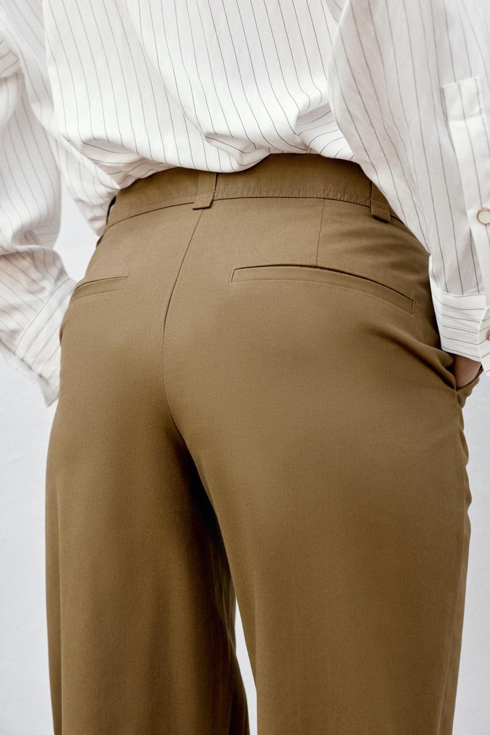 ZARA БРЮКИ BOOTCUT С ДЕКОРАТИВНОЙ СТРОЧКОЙ, ХАКИ