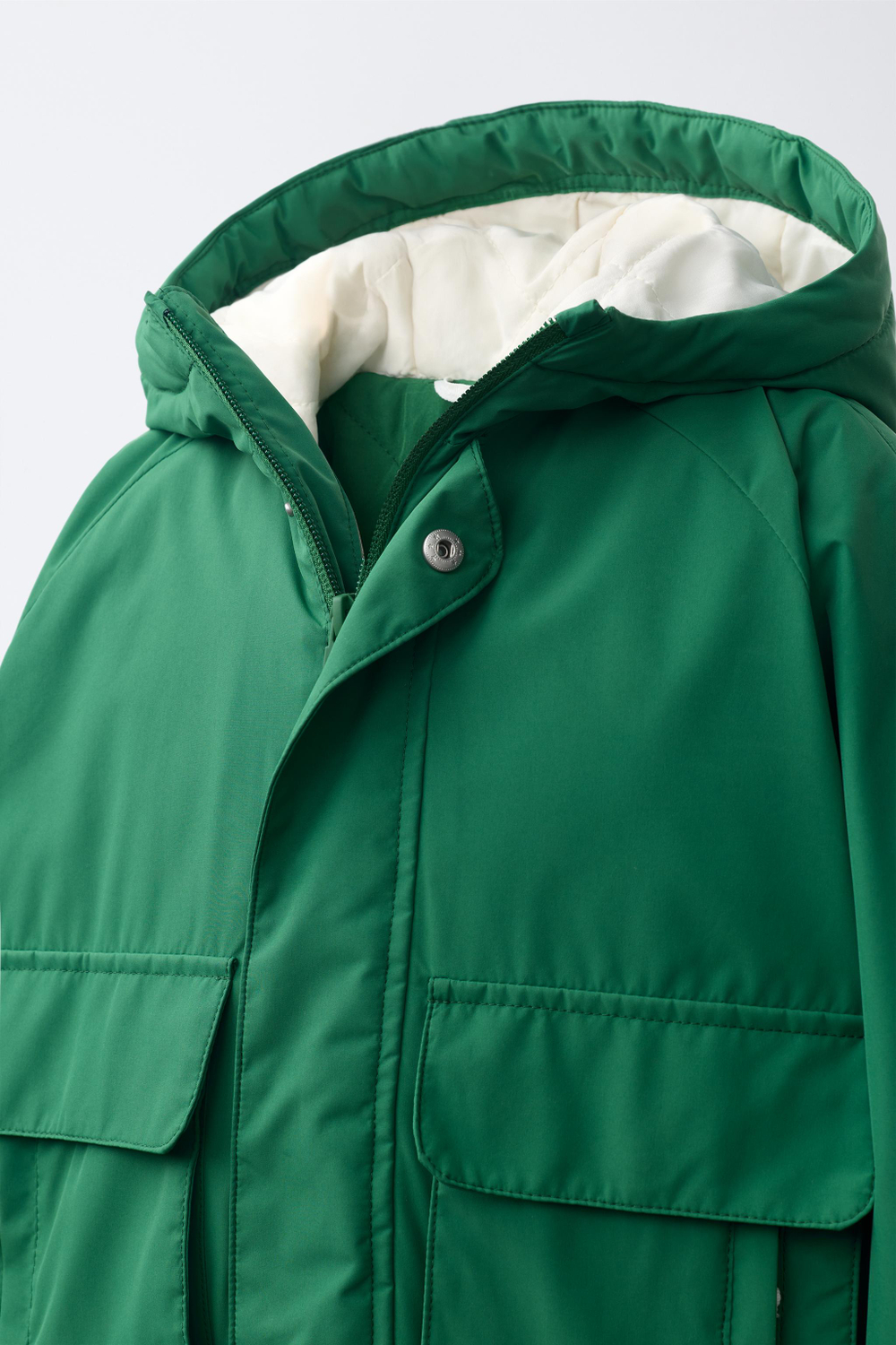 ZARA ПАРКА WATER REPELLENT С КОНТРАСТНЫМИ ДЕТАЛЯМИ, ЗЕЛЕНЫЙ