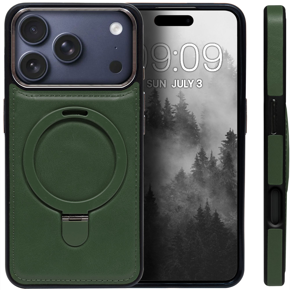 Business style чехол из кожи для IPHONE 17 PRO с кольцом-подставкой и бархатной подкладкой