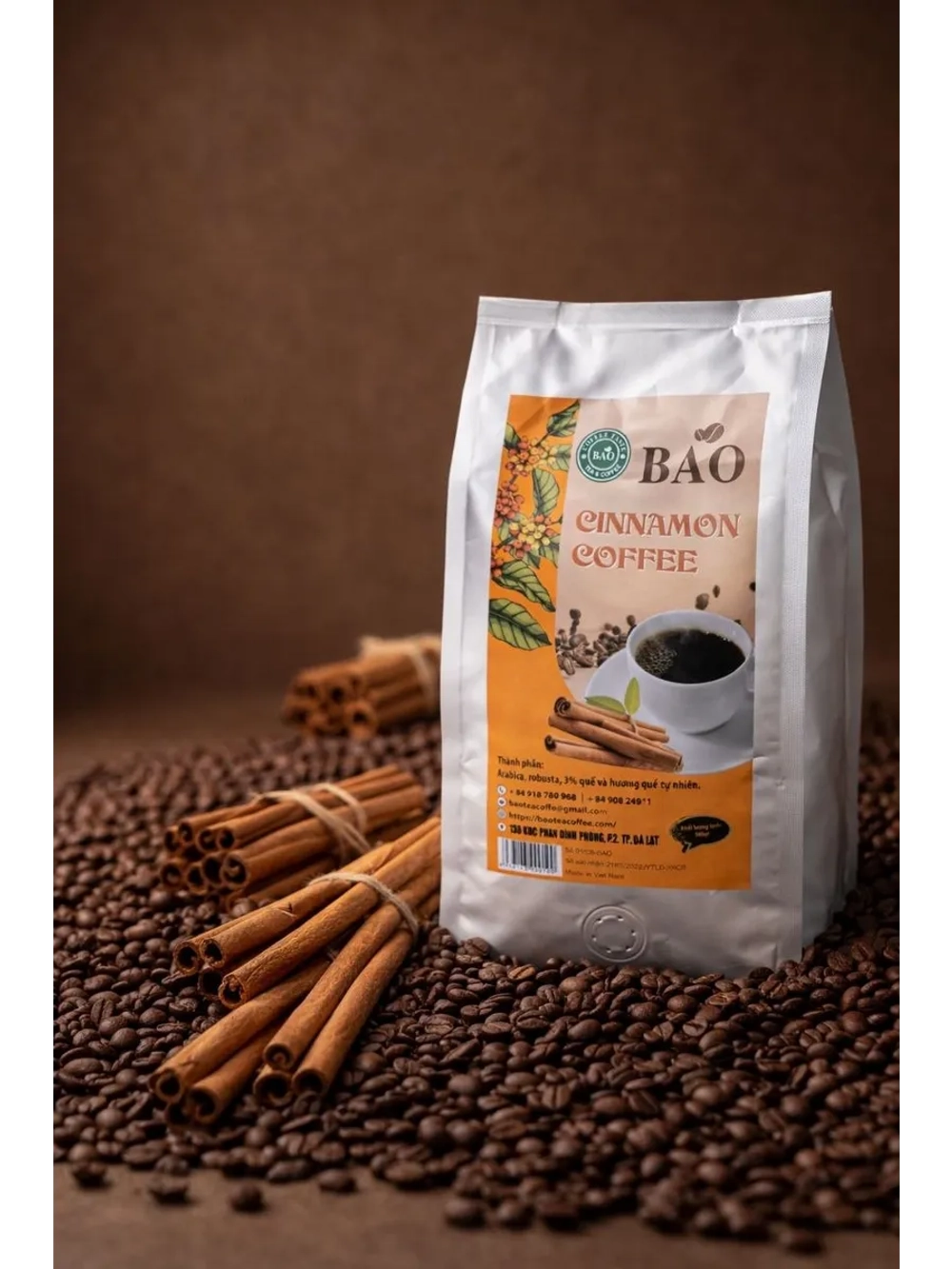 Кофе в зернах "BAO Cinnamon" Арабика/Робуста Вьетнам, с корицей, вакуумная упаковка, 500 г