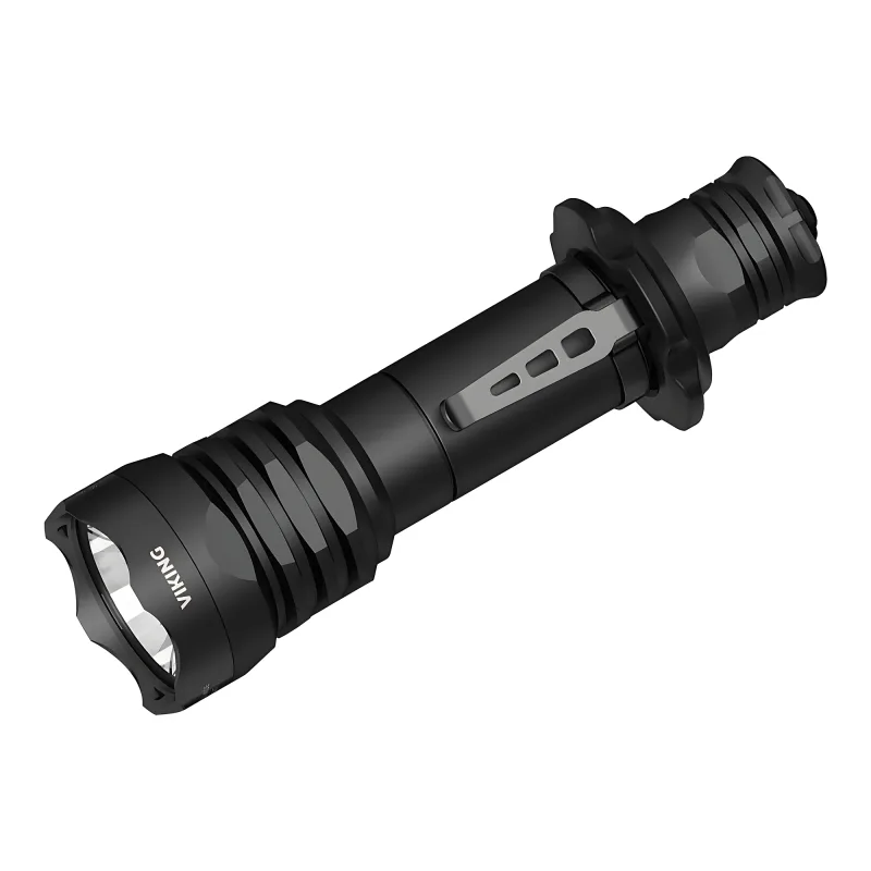 Тактический фонарь Armytek Viking 2330 лм (тёплый свет) - общий вид корпуса с клипсой и упором