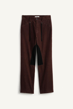 ZARA КОНТРАСТНЫЕ ВЕЛЬВЕТОВЫЕ БРЮКИ СВОБОДНОГО КРОЯ, КОРИЧНЕВЫЙ