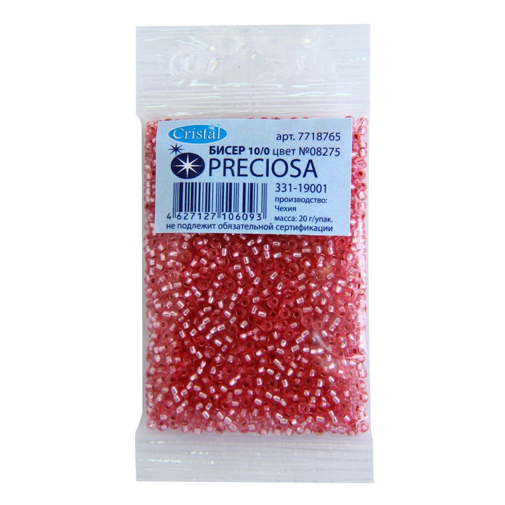 Бисер Preciosa прозрачный с серебр. центром 10/0 круг. отв, 100 г (5х20 г)