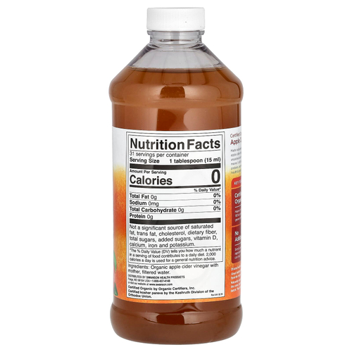 Swanson Vitamins, Сертифицированный органический яблочный уксус с матерью, 473 мл (16 жидк. унц.)
