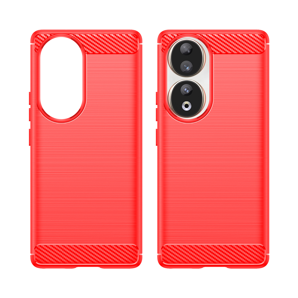 Мягкий чехол красного цвета с дизайном в стиле карбон для смартфона Honor 90, серия Carbon от Caseport