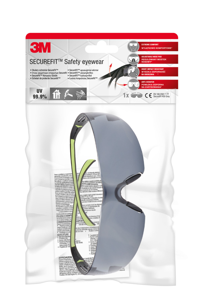 Очки защитные открытые 3М™ SecureFit с покрытием против царапин и запотевания, серые