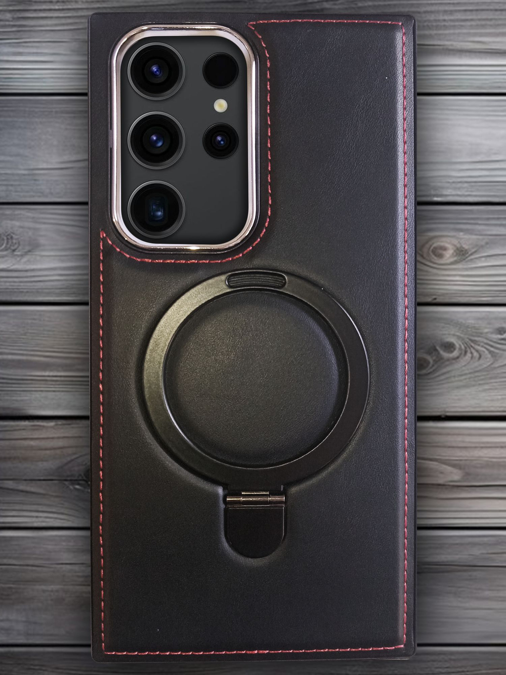 Business style чехол из кожи для SAMSUNG GALAXY S22 ULTRA с кольцом-подставкой и бархатной подкладкой