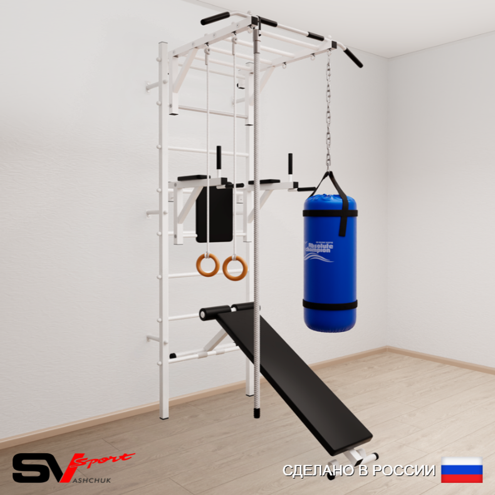 Шведская стенка Sv Sport усиленная 6542 (Турник рукоход/Брусья/Скамья/Канат/Кольца/Цепь/Мешок 22кг)