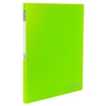 Папка с пружинным cкоросшивателем Brauberg Neon, 700мкм, корешок 16мм с карманом, зеленая