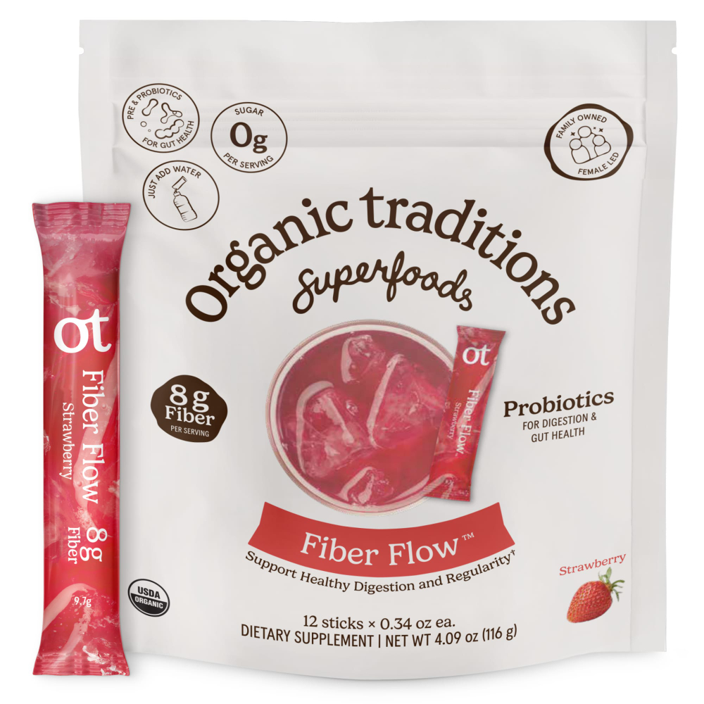 Organic Traditions, Fiber Flow™, со вкусом клубники, 12 стиков по 9,7 г (0,34 унции)
