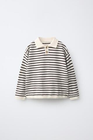 ZARA ОДНОТОННОЕ ТРИКОТАЖНОЕ ПОЛО, ЭКРЮ/КОРИЧНЕВЫЙ