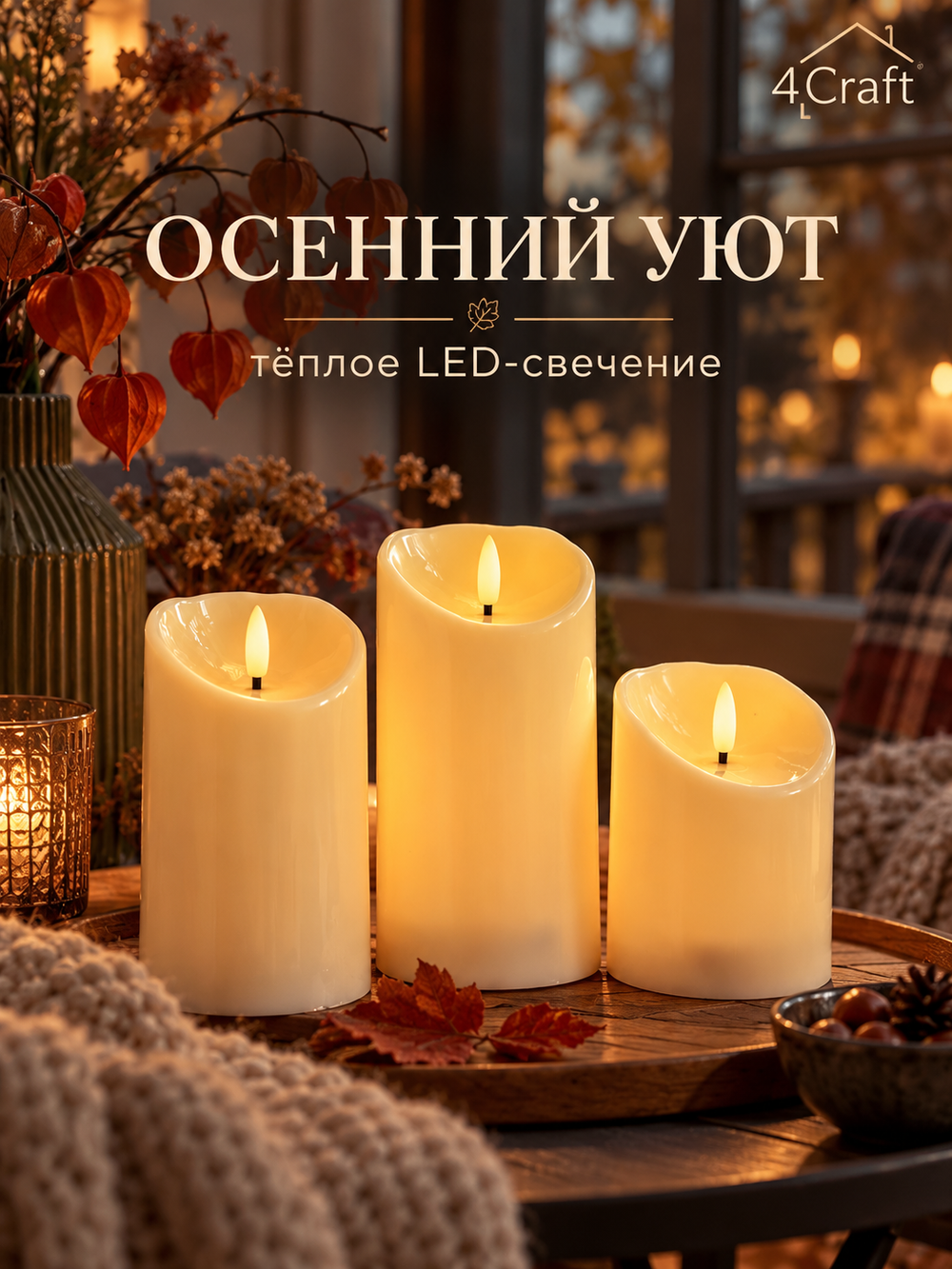 Свечи светодиодные с неподвижным мерцающим фитилем (3 шт) с дистанционным управлением