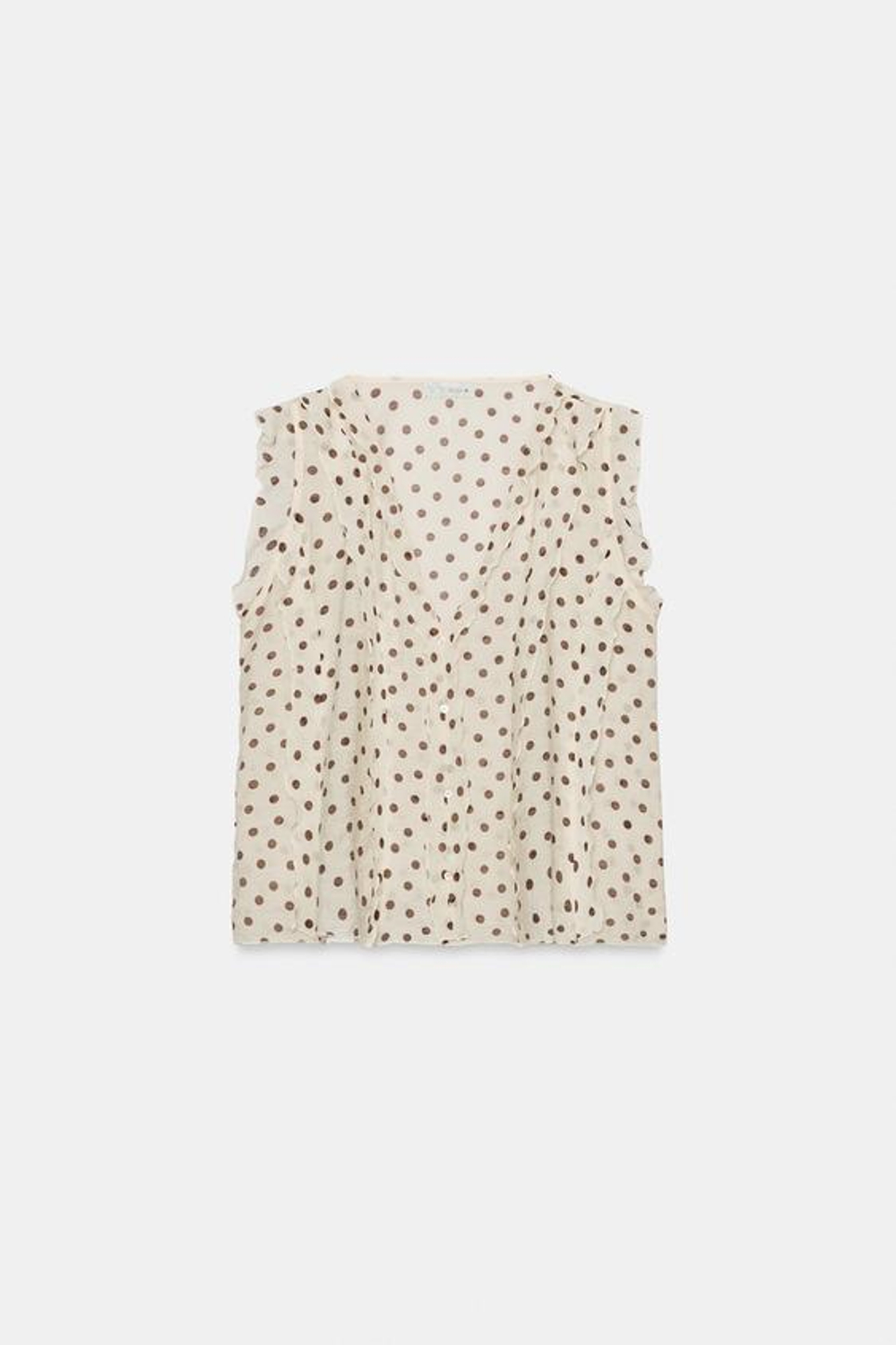 ZARA БЛУЗА В ГОРОШЕК, ЭКРЮ/КОРИЧНЕВЫЙ