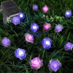 Гирлянда для улицы «Нежный цветок» 3 м 20 ламп LED чёрный провод, 2 реж.,IP-55, Розовый/фиолетовый (солнечная батарея)