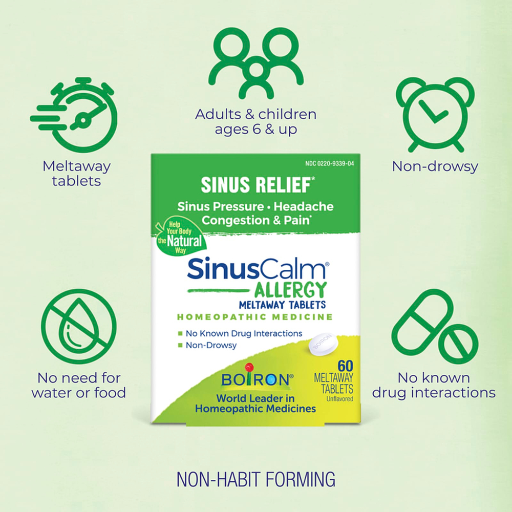 Boiron, SinusCalm® Allergy, без добавок, 60 таблеток для рассасывания