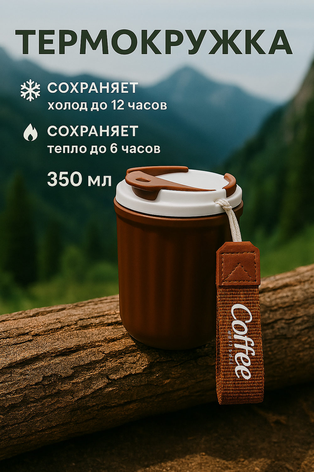 Термокружка 350мл «Coffee», цвет коричневый