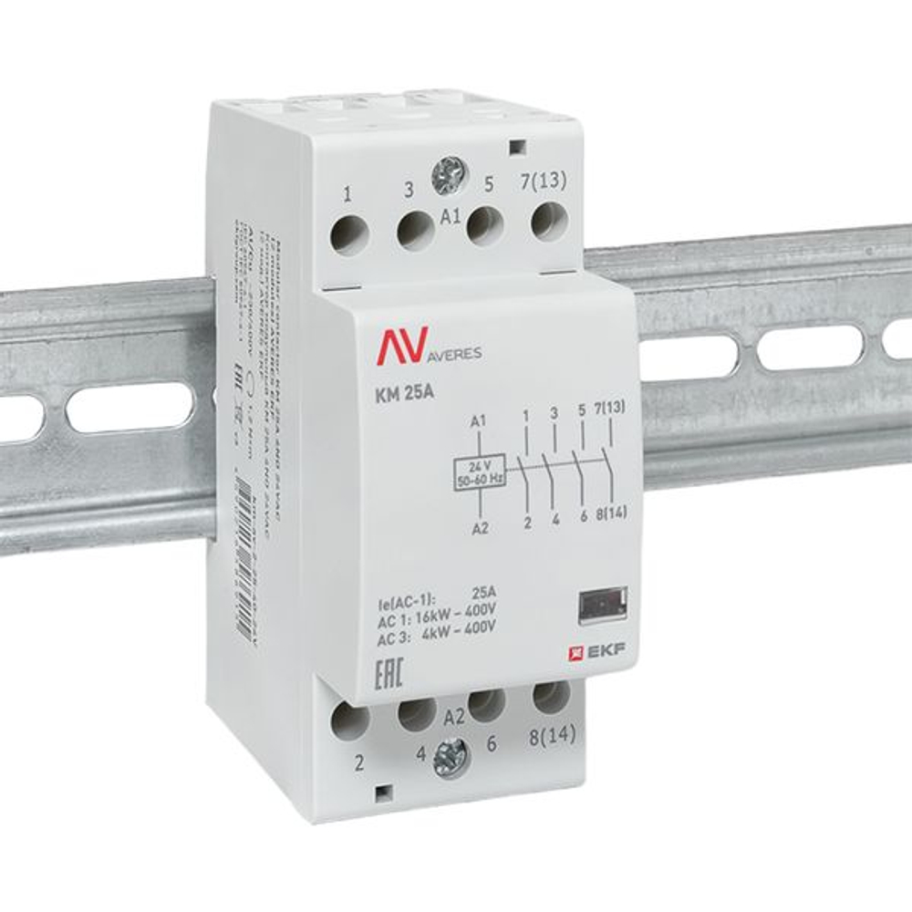 Контактор модульный КМ 25А 4NO 24В АС (2 мод.) AVERES EKF