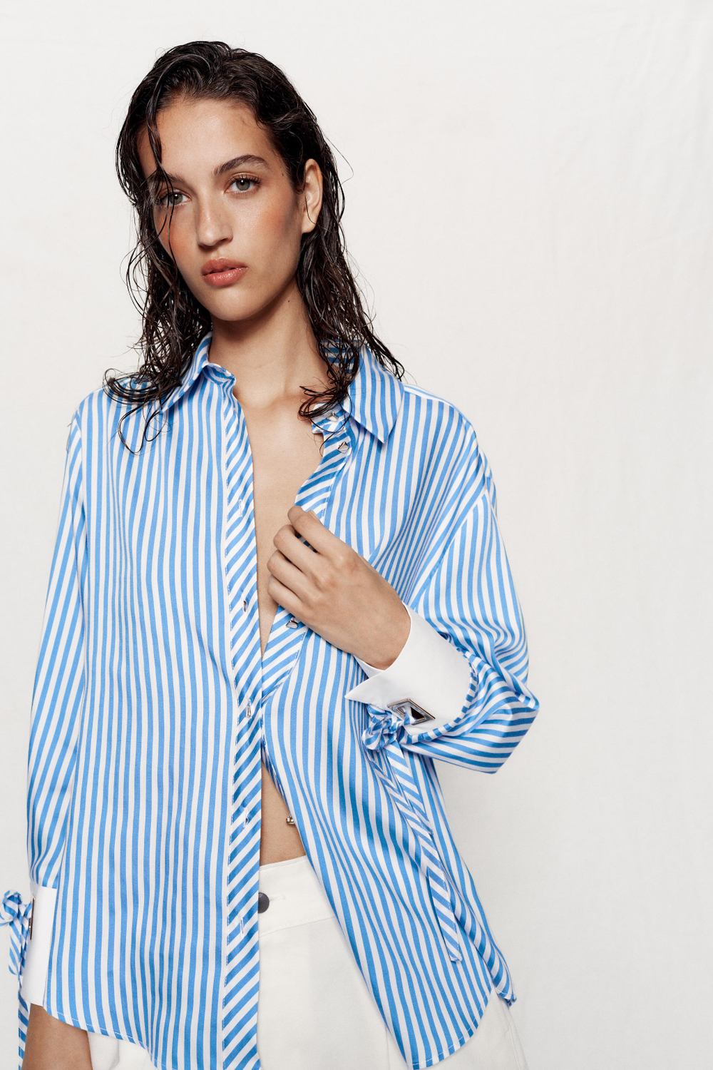 РУБАШКА В ПОЛОСКУ С ЗАВЯЗКАМИ — ZARA