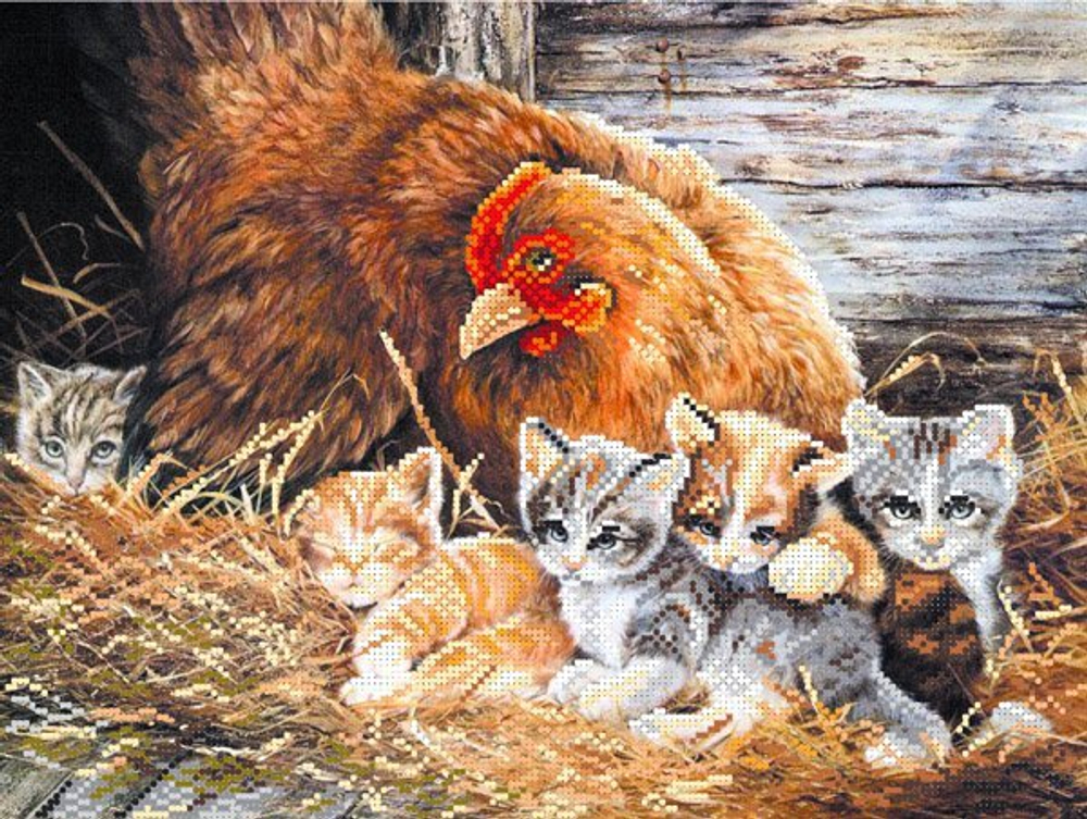 "Котята в курятнике"-4002 ткань с нанесенным рисунком