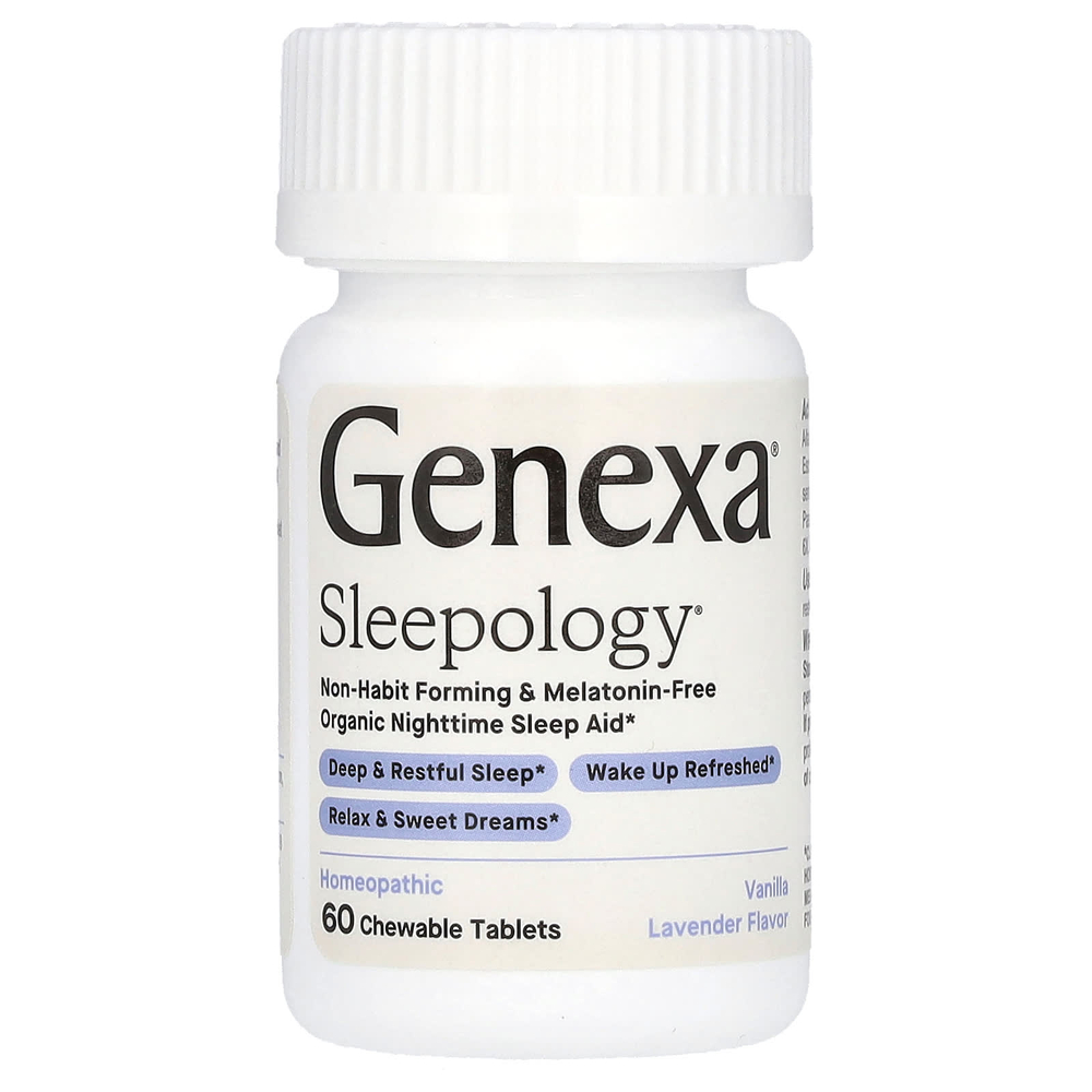 Genexa, Sleepology, органическое средство для сна, ваниль и лаванда, 60 жевательных таблеток