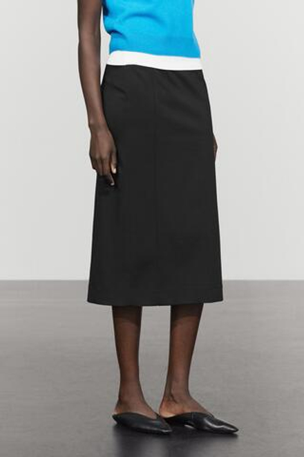 Massimo Dutti Прямая юбка миди, черный
