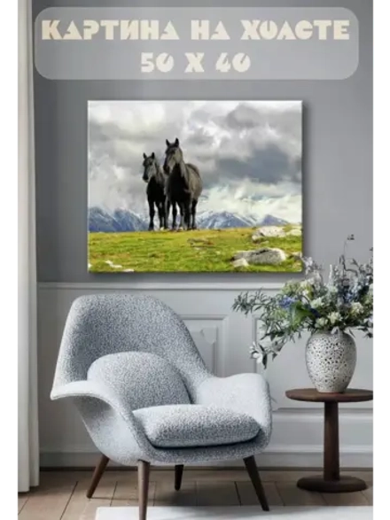 Картина на стену 40 X 50 Черные кони