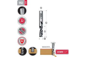 Фреза спиральная s=8 мм, d=8 мм, i=22 мм, l=75 мм, z=2 down cut + dlc WOODWORK 192.2260.8D