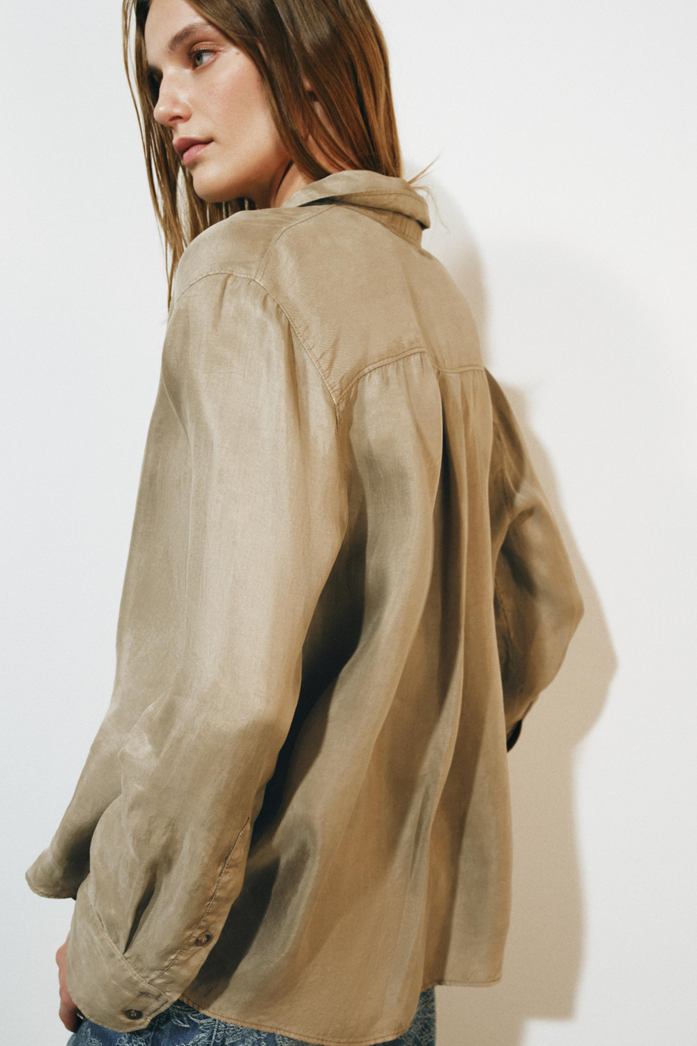 ZARA РУБАШКА ИЗ ЛИОЦЕЛЛА — ZW COLLECTION, СВЕТЛО-КОРИЧНЕВЫЙ