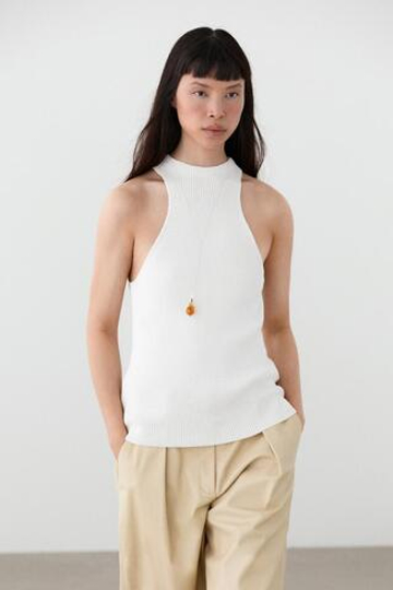 Massimo Dutti Хлопковый топ-халтер в рубчик, белый
