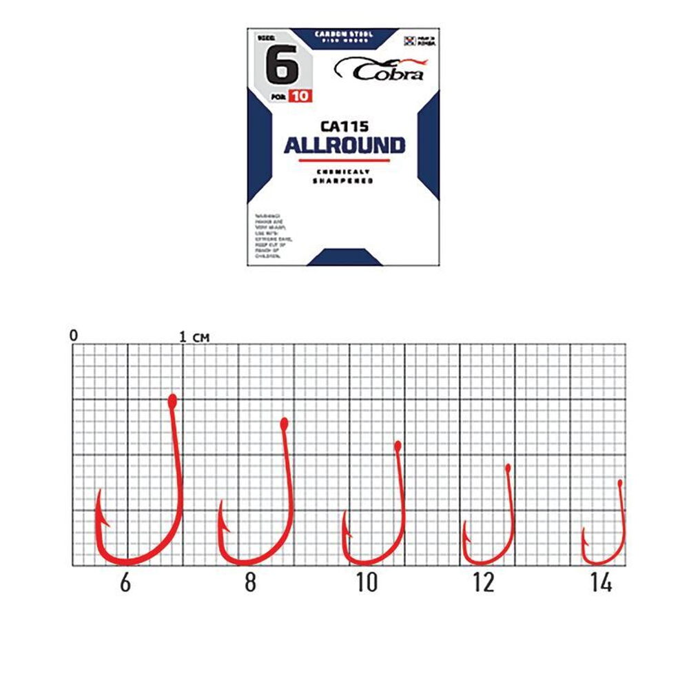 Крючки Cobra ALLROUND CA115  №8, 10 шт.